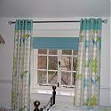Turquoise and lime green eyelet curtains